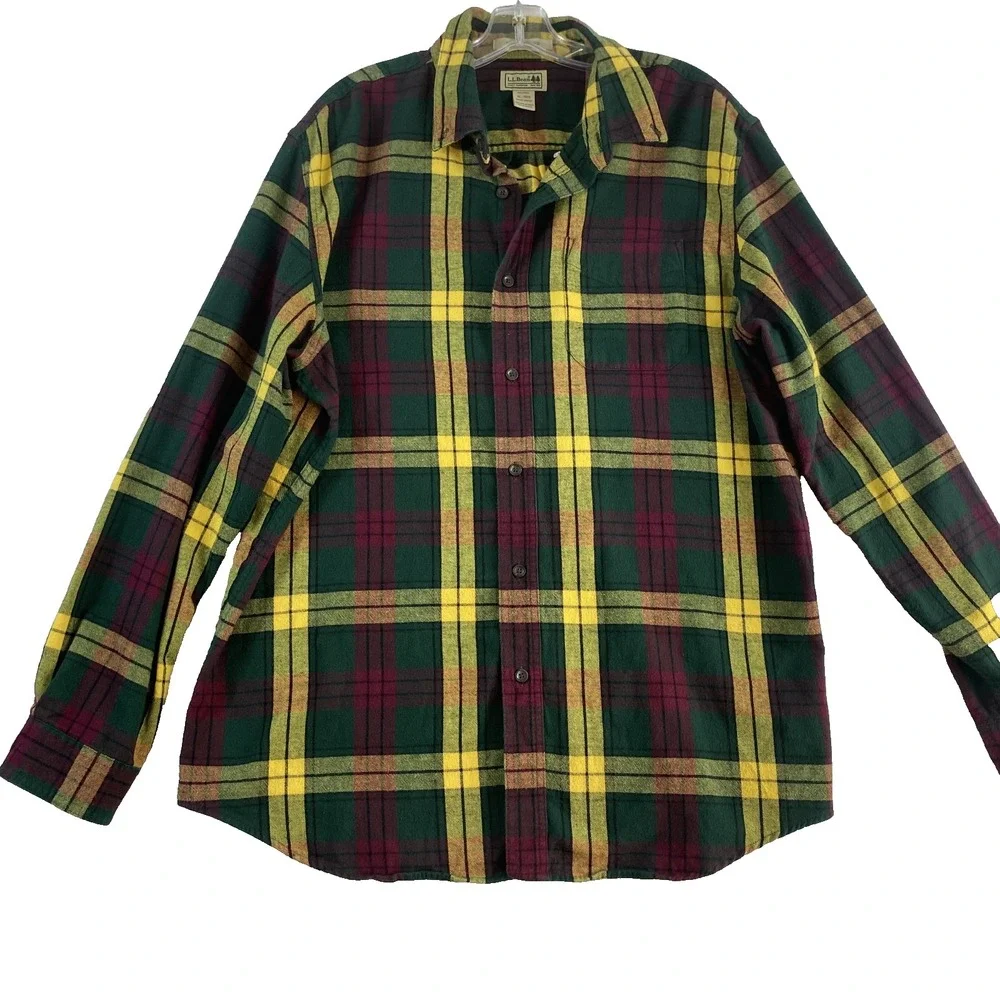 L.L.‎ Bean Flannel Shirt Men's Sz XL Bright Plaid Long Sleeve 100% Cotton - Picture 2 of 10
